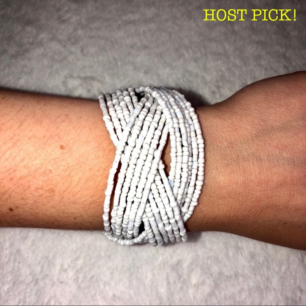 White beaded crisscross bracelet